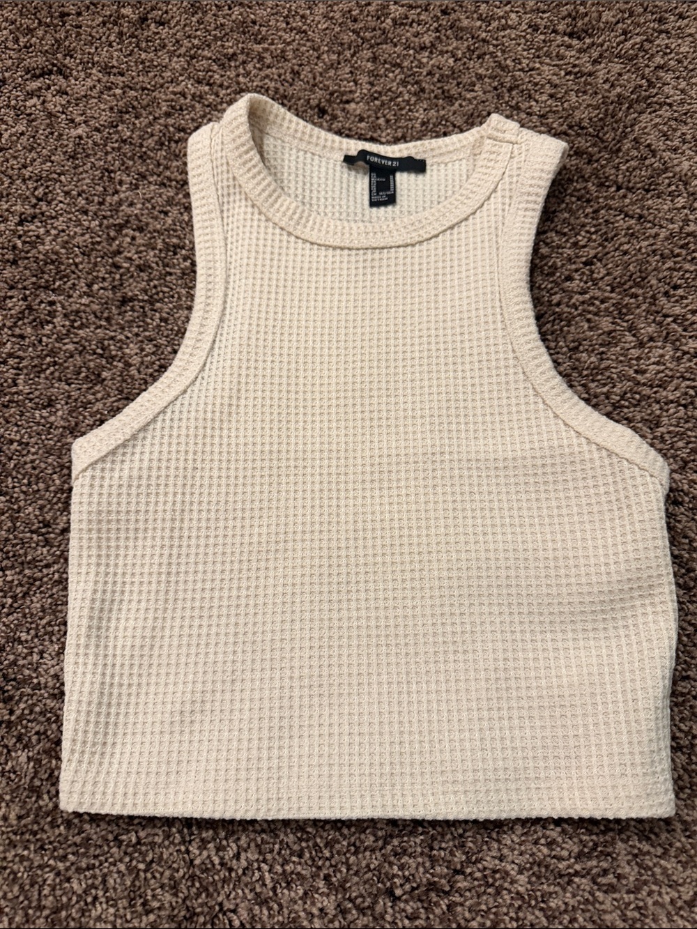 Forever 21 Cream Waffle Knit Cropped Tank